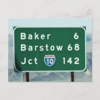 Highway Sign - Miles to Baker & Barstow Postcard