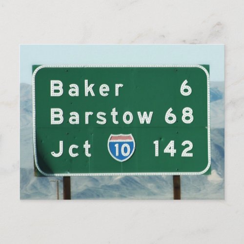 Highway Sign _ Miles to Baker  Barstow Postcard