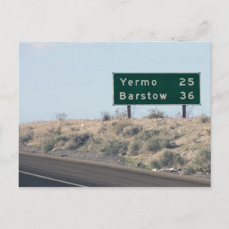 Highway Sign - Miles to Yermo & Barstow Postcard