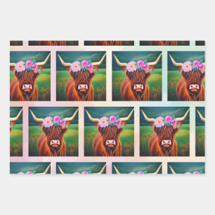 Higland Cow Wrapping Paper Flat Sheet Set of 3