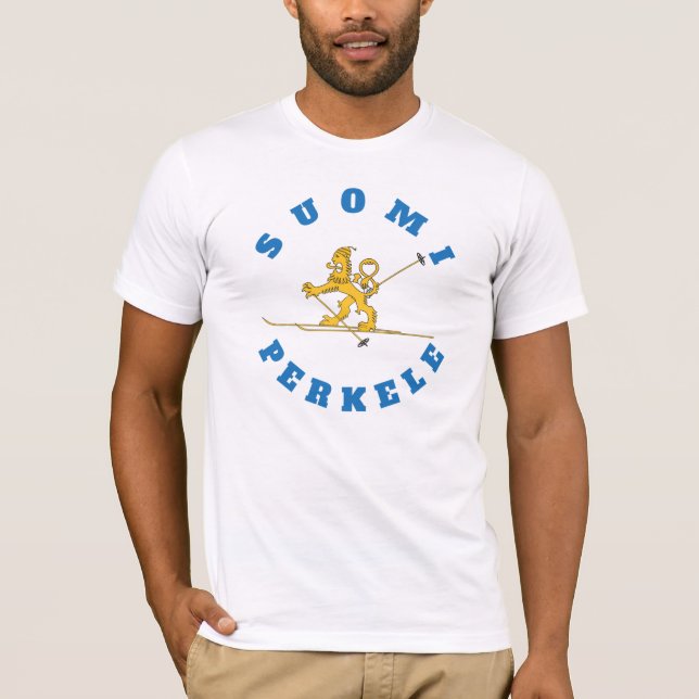 Hiihtävä suomileijona - Suomi Perkele - t-paita T-Shirt (Front)