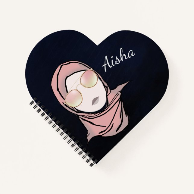 Hijabi Illustration | Customizable Heart Shaped Notebook (Front)