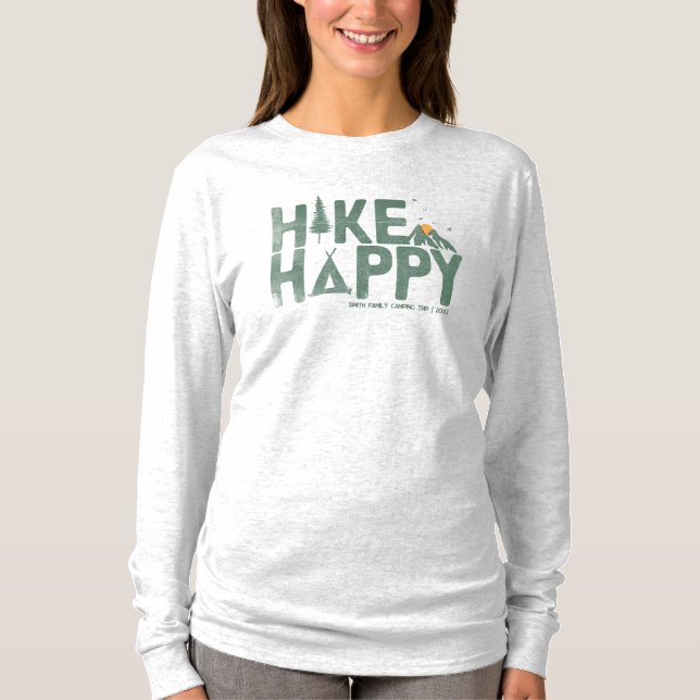 Hike Happy Camper Hiker Hiking Family Personalized T-Shirt (Front)