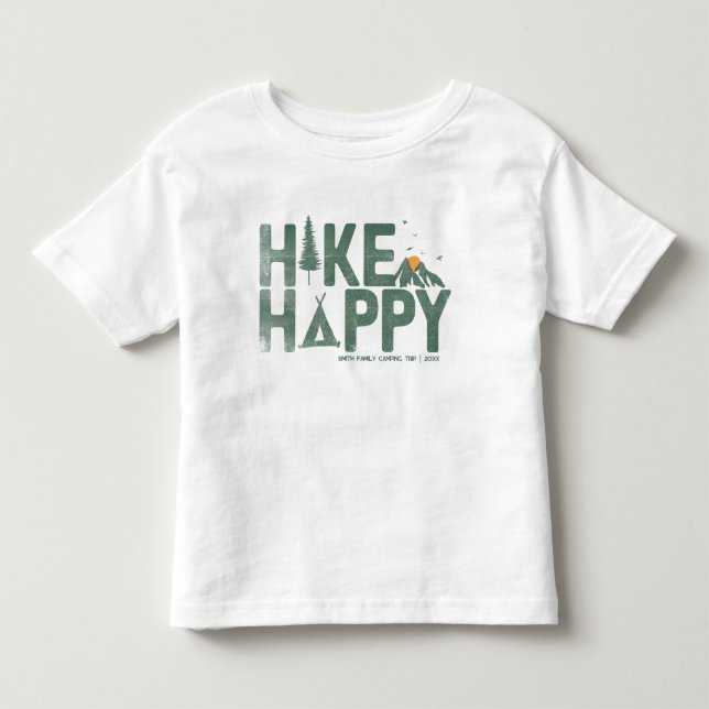 Hike Happy Camper Hiker Hiking Family Personalized Toddler T-shirt (Front)