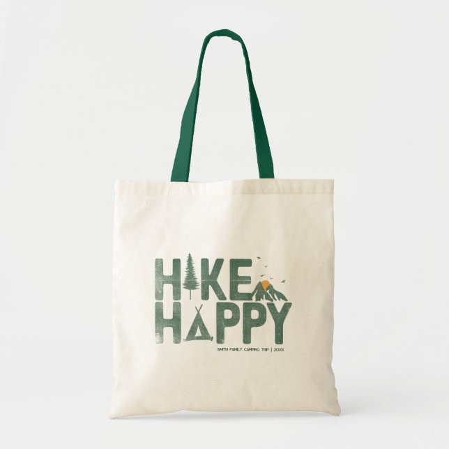 Hike Happy Camper Hiker Hiking Family Personalized Tote Bag (Front)