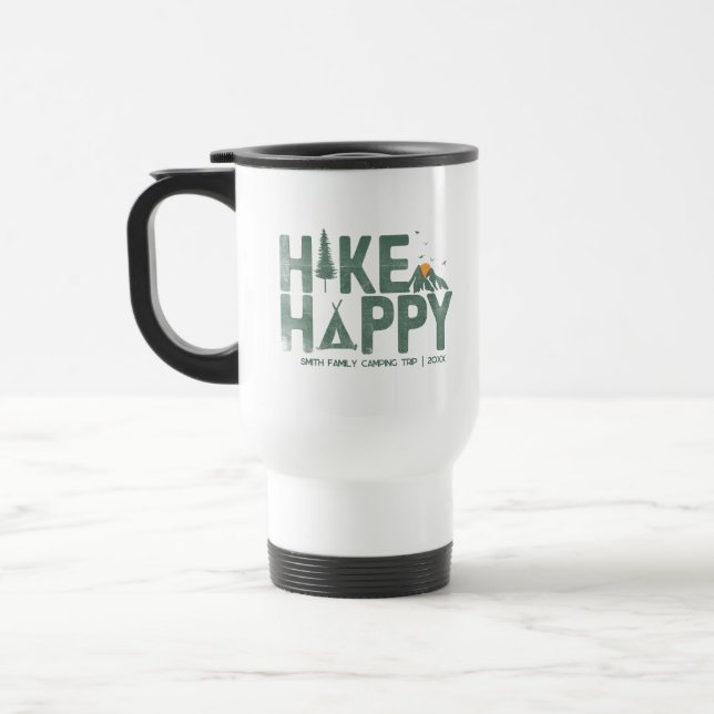 Hike Happy Camper Hiker Hiking Family Personalized Travel Mug (Left)