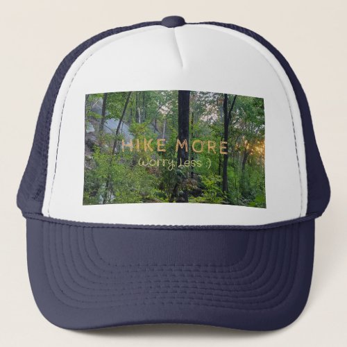 Hike More Worry Less Forest Sunrise Trucker Hat