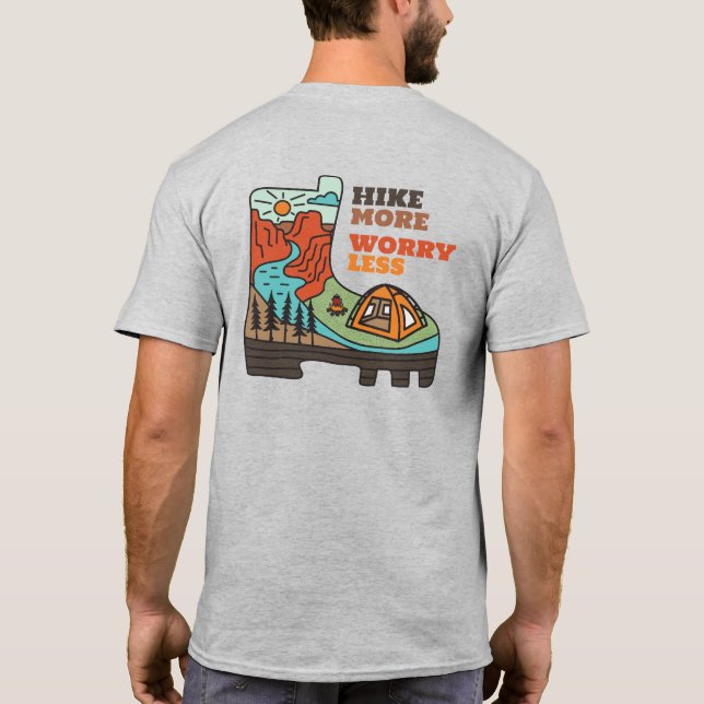Hike More Worry Less Funny Camping T-Shirt (Back)