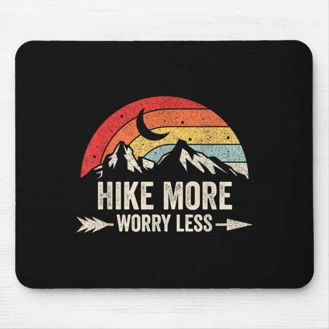 Hike more worry less retro mountain hiking graphic mouse pad (Front)