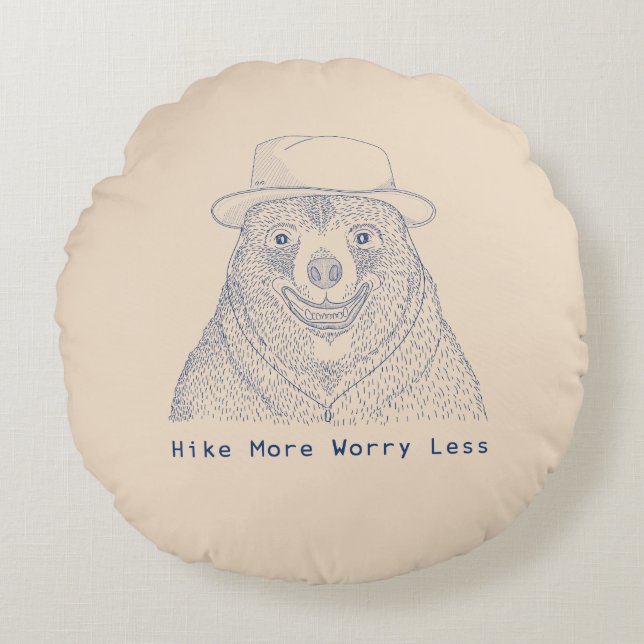 Hike More Worry less / Smiling Bear  Round Pillow (Front)