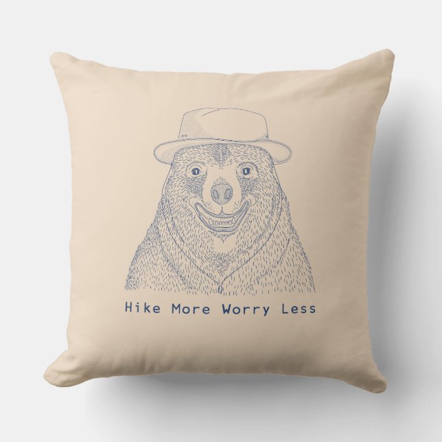 Hike More Worry less / Smiling Bear Throw Pillow (Front)