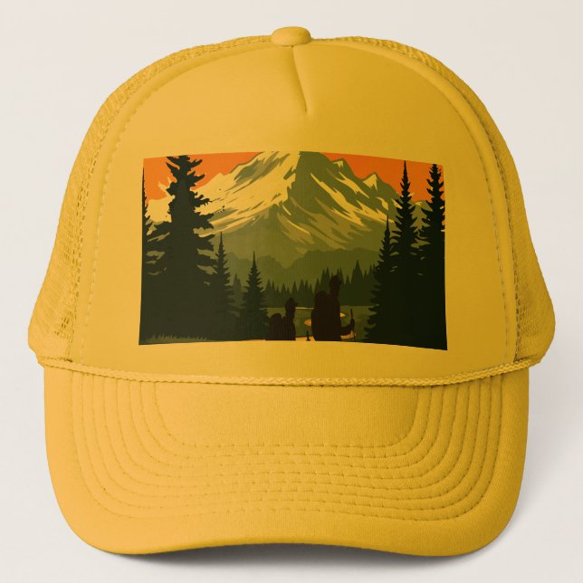 hike more worry less trucker hat (Front)