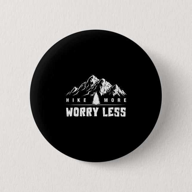 Hike more worry retro less funny mountains hiking button (Front)