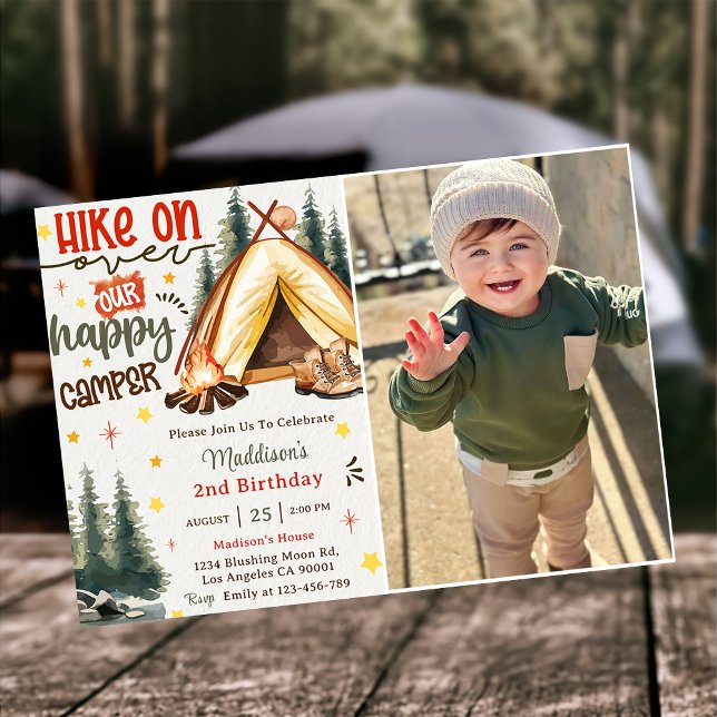 Hike On Our Happy Camper Birthday Party Photo  Invitation (Creator Uploaded)