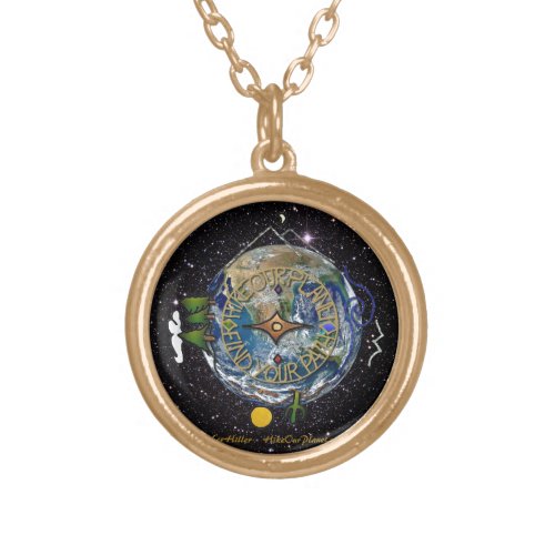 Hike Our Planet Hikers Soul Compass Space Gold Plated Necklace