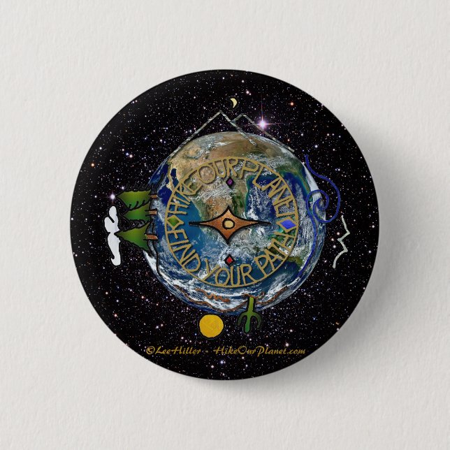 Hike Our Planet Hiker's Soul Compass Space Pinback Button (Front)