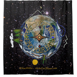 Hike Our Planet Hiker's Soul Compass Space Shower Curtain