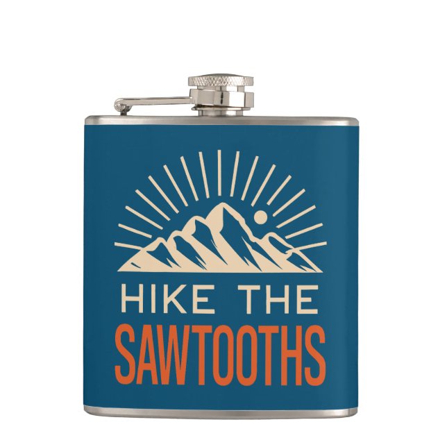 Hike The Sawtooths Idaho Sunburst Flask (Front)