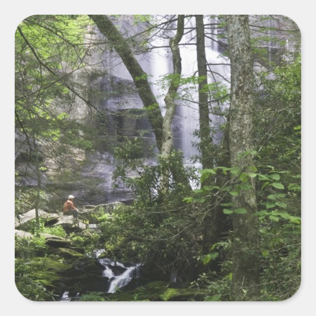 Hiker admires Falls Branch Falls Square Sticker (Front)