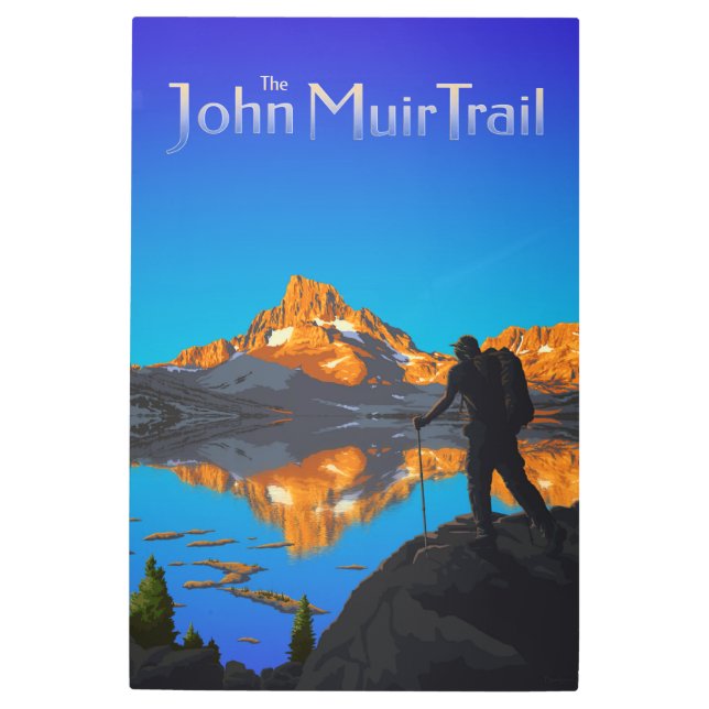 Hiker and Banner Peak - John Muir Trail - Logo Metal Print (Front)