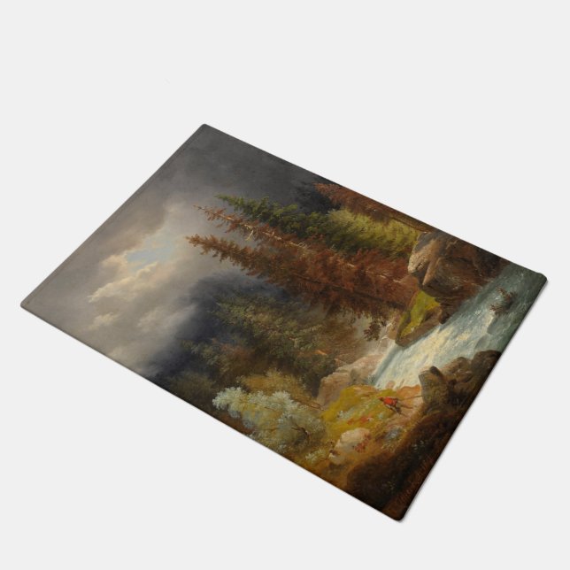 Hiker Beside a Torrential River (by Achenbach) Doormat (Angled)