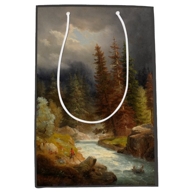 Hiker Beside a Torrential River (by Achenbach) Medium Gift Bag (Front)