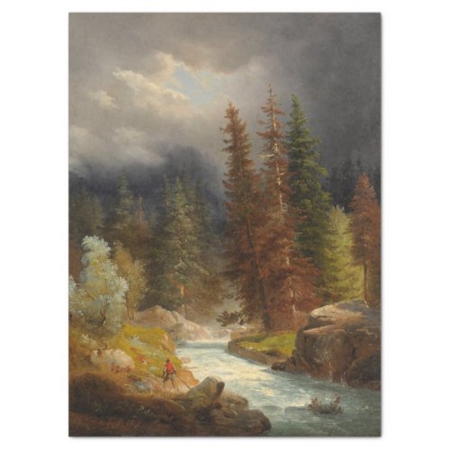 Hiker Beside a Torrential River by Achenbach Tissue Paper