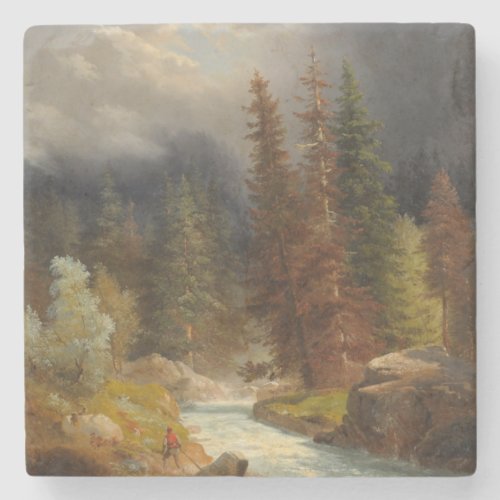 Hiker Beside a Torrential River in a German Forest Stone Coaster