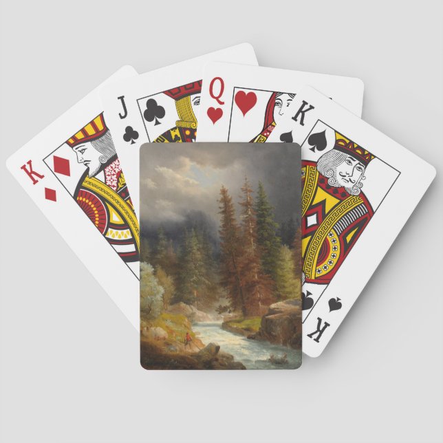 Hiker Beside a Torrential River Poker Cards (Back)