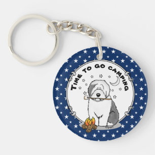 Hiker Camper Old English Sheepdog Dog Gray 1 Keychain
