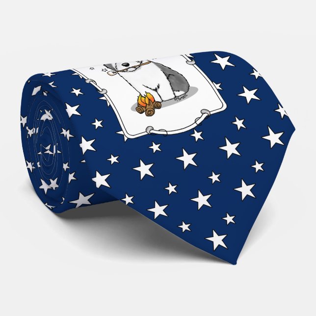 Hiker Camper Old English Sheepdog Dog Gray 1 Neck Tie (Rolled)