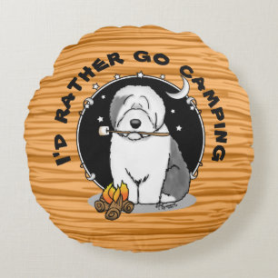Hiker Camper Old English Sheepdog Dog Gray 1 Round Pillow