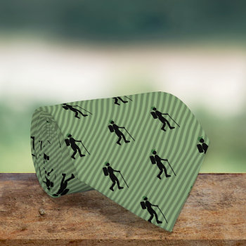 Hiker Figure Silhouette On Diagonal Stripey Tie by ProPerkStore at Zazzle