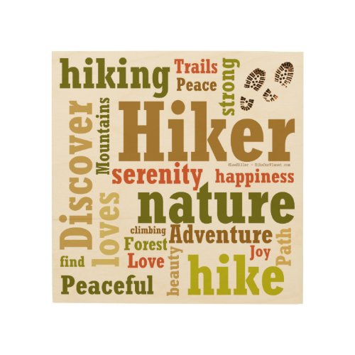 Hiker Hiking Word Cloud Wood Wall Art