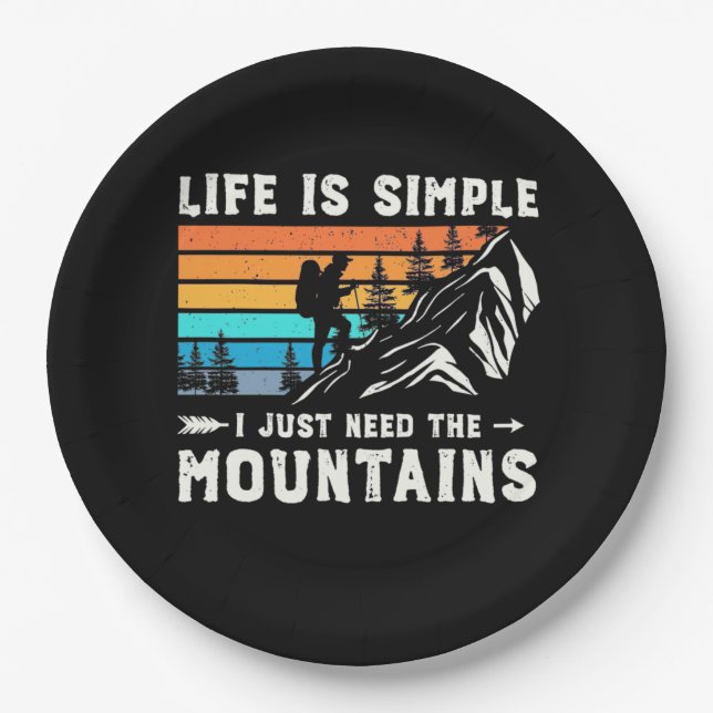 Hiker I Just Need The Mountains Paper Plates (Front)