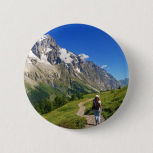hiker in Ferret Valley, Italy Pinback Button