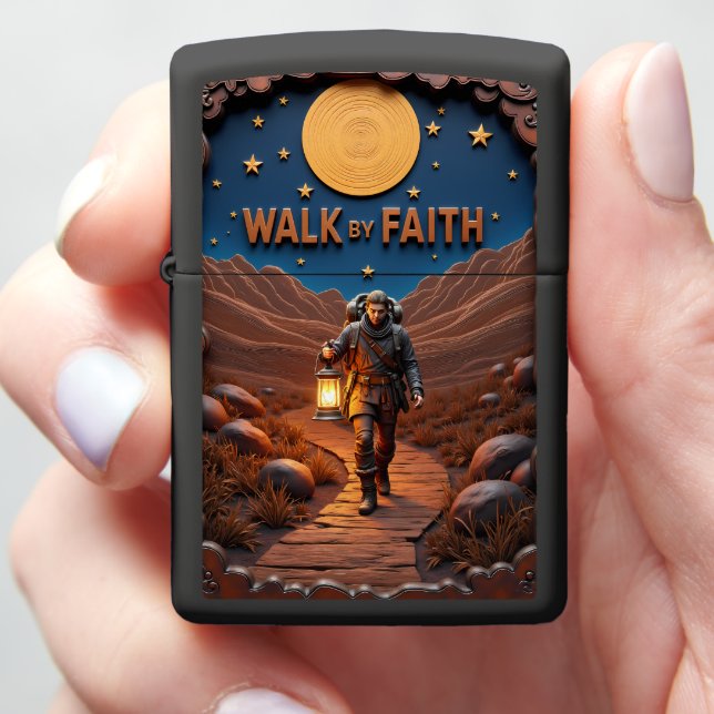 Hiker Night Path Full Moon Zippo Lighter (In Hand)