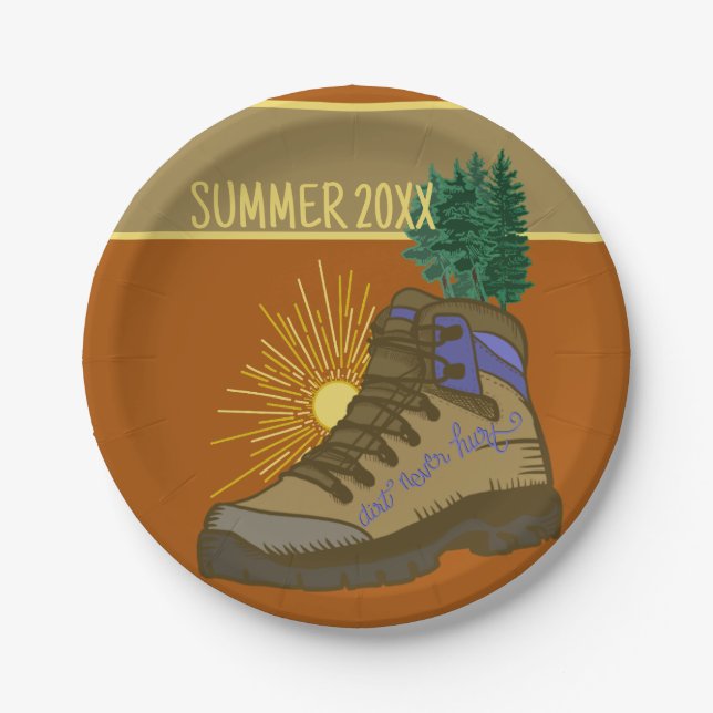 Hiker Personalized Camping Picnic Paper Plates (Front)