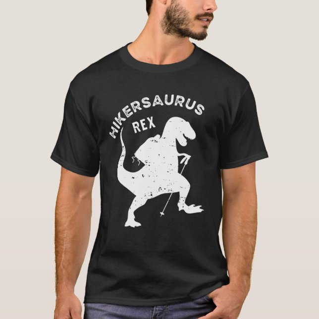 Hiker Saurus Rex Dinosaur Rex Hiking Camping Adven T-Shirt (Front)