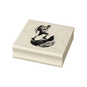 Hiker Scailing The Edge Of A Steep Mountain Rubber Stamp