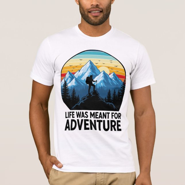 Hiker Silhouette Mountain Adventure Design T-Shirt (Front)