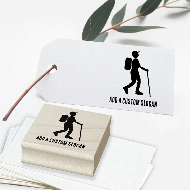 Hiker with Backpack: Add any Slogan Trekking Theme Rubber Stamp (Creator Uploaded)