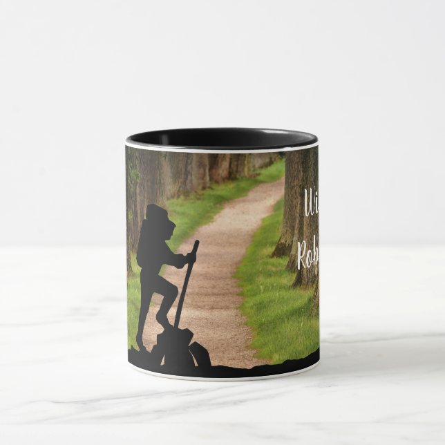 Hiker with Forest Trail and Compass personalize Mug (Center)