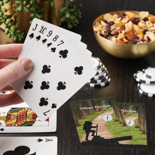 Hiker with Forest Trail and Compass personalize Poker Cards