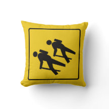 Hikers Ahead warning road sign throw cushion