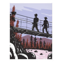 Hikers on Wawona Swinging Bridge in Yosemite WPA