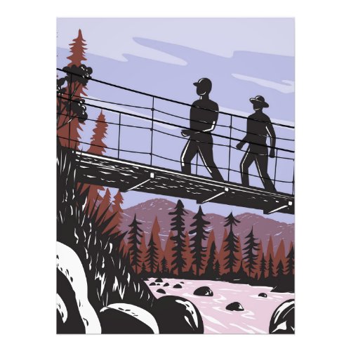 Hikers on Wawona Swinging Bridge in Yosemite WPA