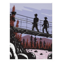 Hikers on Wawona Swinging Bridge in Yosemite WPA
