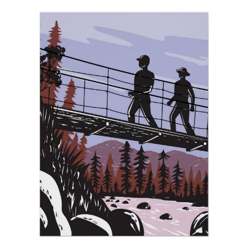 Hikers on Wawona Swinging Bridge in Yosemite WPA