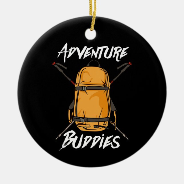 Hiking Adventure Buddies Couples Ceramic Ornament (Front)